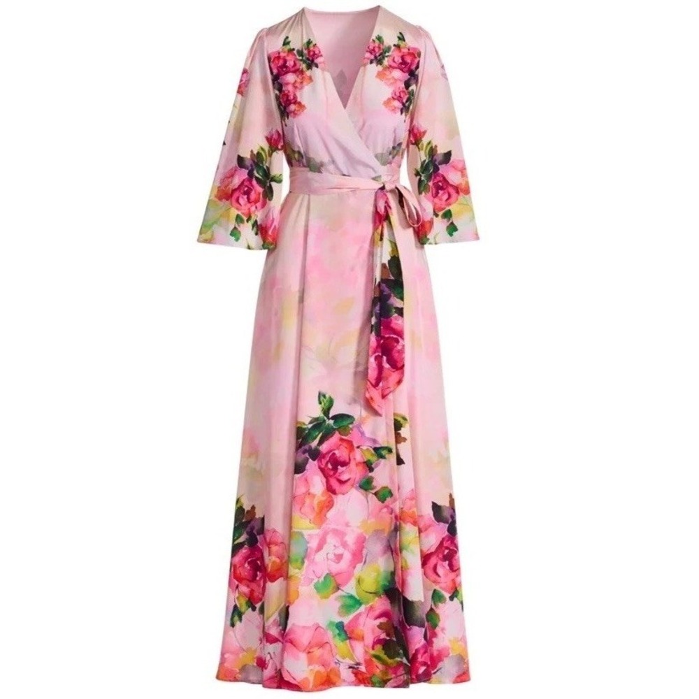 Boston Proper Floral Wrap‎ Maxi Dress XXS Pink Wedding Guest
